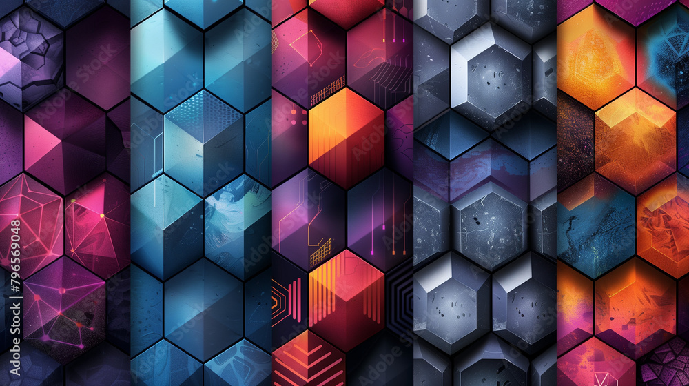 Fototapete Abstract blue background with a seamless pattern of 3D cubes,Colorful Geometric Triangle Mosaic Texture Art