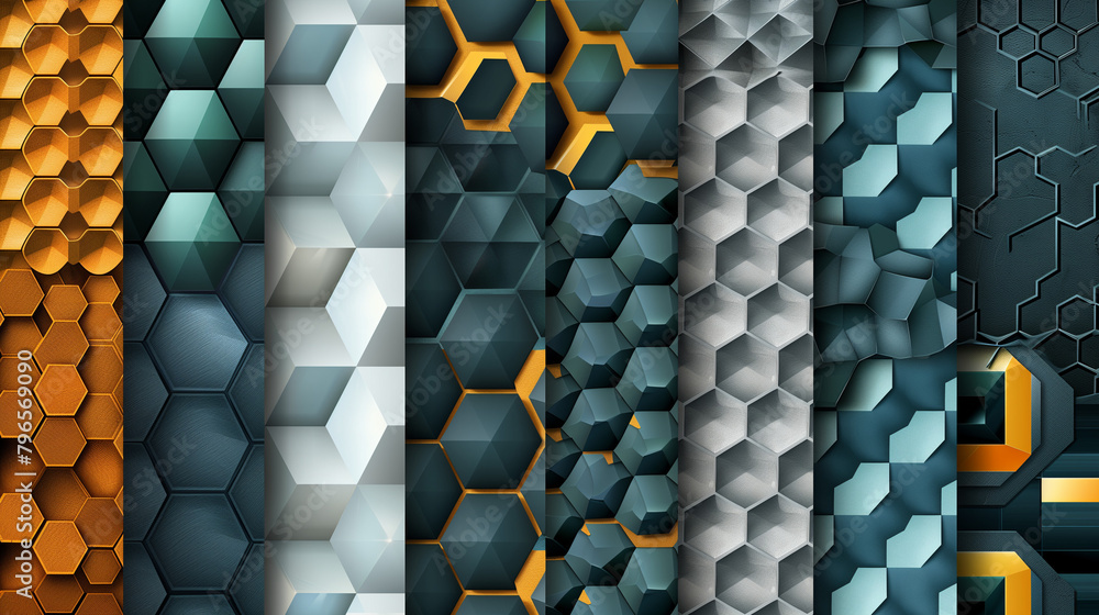 Fototapete Abstract blue background with a seamless pattern of 3D cubes,Colorful Geometric Triangle Mosaic Texture Art