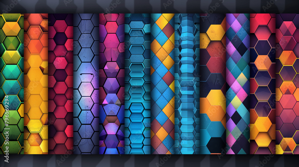 Fototapete Abstract blue background with a seamless pattern of 3D cubes,Colorful Geometric Triangle Mosaic Texture Art