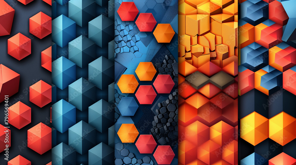Fototapete abstract blue background with a seamless pattern of 3d cubes,colorful geometric triangle mosaic text