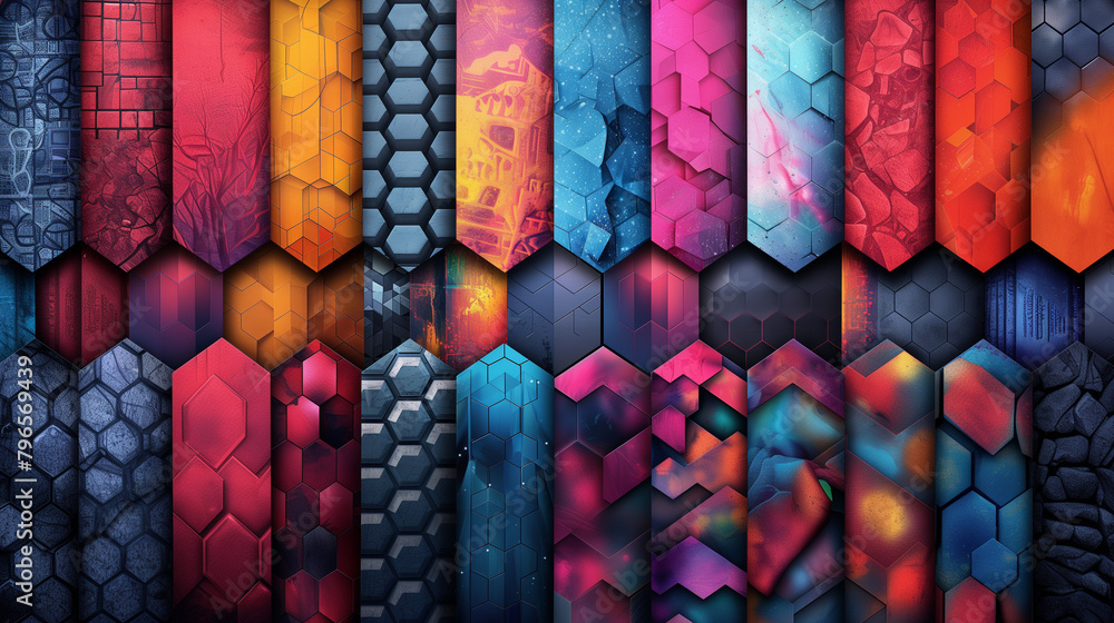 Fototapete Abstract blue background with a seamless pattern of 3D cubes,Colorful Geometric Triangle Mosaic Texture Art