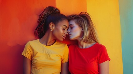 LGBT Lesbian couple. - love moments happiness concept.