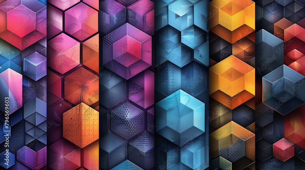 Fototapete abstract blue background with a seamless pattern of 3d cubes,colorful geometric triangle mosaic text