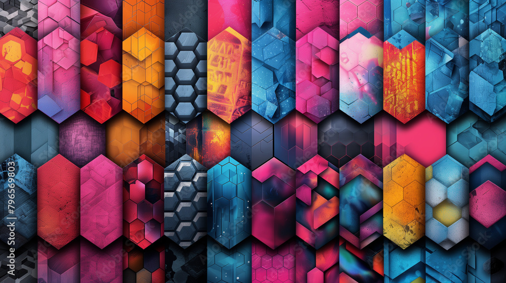 Fototapete Abstract blue background with a seamless pattern of 3D cubes,Colorful Geometric Triangle Mosaic Texture Art