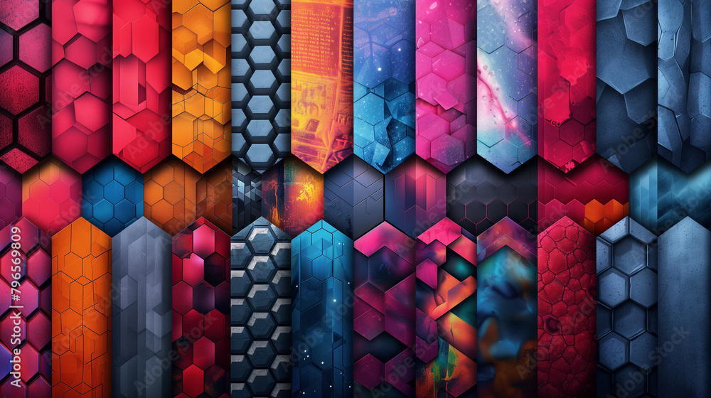Fototapete Abstract blue background with a seamless pattern of 3D cubes,Colorful Geometric Triangle Mosaic Texture Art