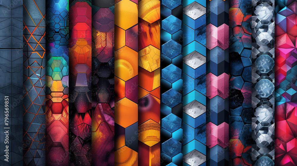 Fototapete abstract blue background with a seamless pattern of 3d cubes,colorful geometric triangle mosaic text
