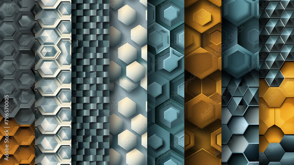 Fototapete Abstract blue background with a seamless pattern of 3D cubes,Colorful Geometric Triangle Mosaic Texture Art