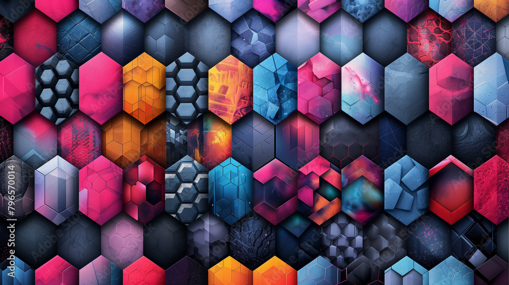 Fototapete Abstract blue background with a seamless pattern of 3D cubes,Colorful Geometric Triangle Mosaic Texture Art