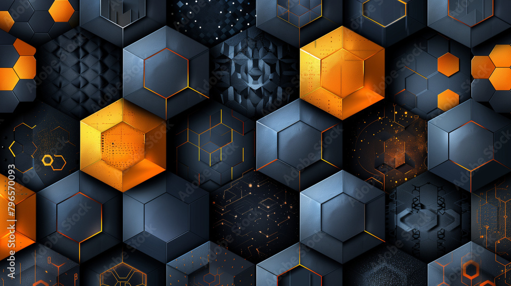 Fototapete abstract blue background with a seamless pattern of 3d cubes,colorful geometric triangle mosaic text