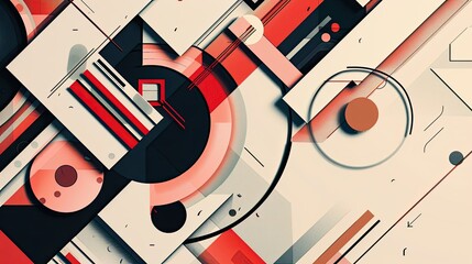 A colorful abstract design with red and white shapes