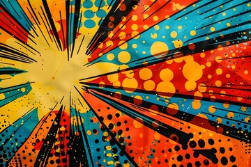Fototapeta premium Energetic comic book action background with halftone dots for striking visual appeal. Concept Comic Book Art, Energetic Action, Halftone Dots, Visual Appeal, Striking Background