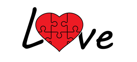 Love, heart month. jigsaw, puzzle pieces connection. Puzzel piece icon. For february, valentine, valentines day. Dubbele platte puzzels grid. Teamwork concept. Mosaic sign. Match or blind date.