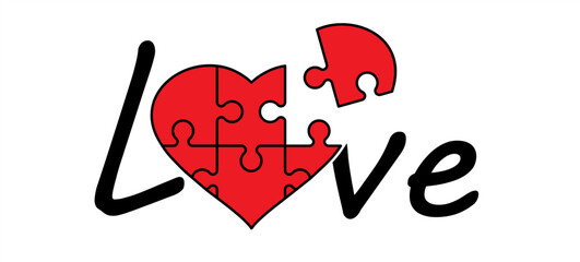Love, heart month. jigsaw, puzzle pieces connection. Puzzel piece icon. For february, valentine, valentines day. Dubbele platte puzzels grid. Teamwork concept. Mosaic sign. Match or blind date.