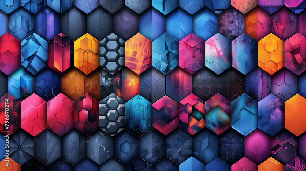 Fototapete Abstract blue background with a seamless pattern of 3D cubes,Colorful Geometric Triangle Mosaic Texture Art
