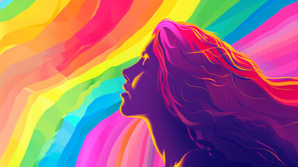 LGBT Lesbian with abstract rainbow flag background.