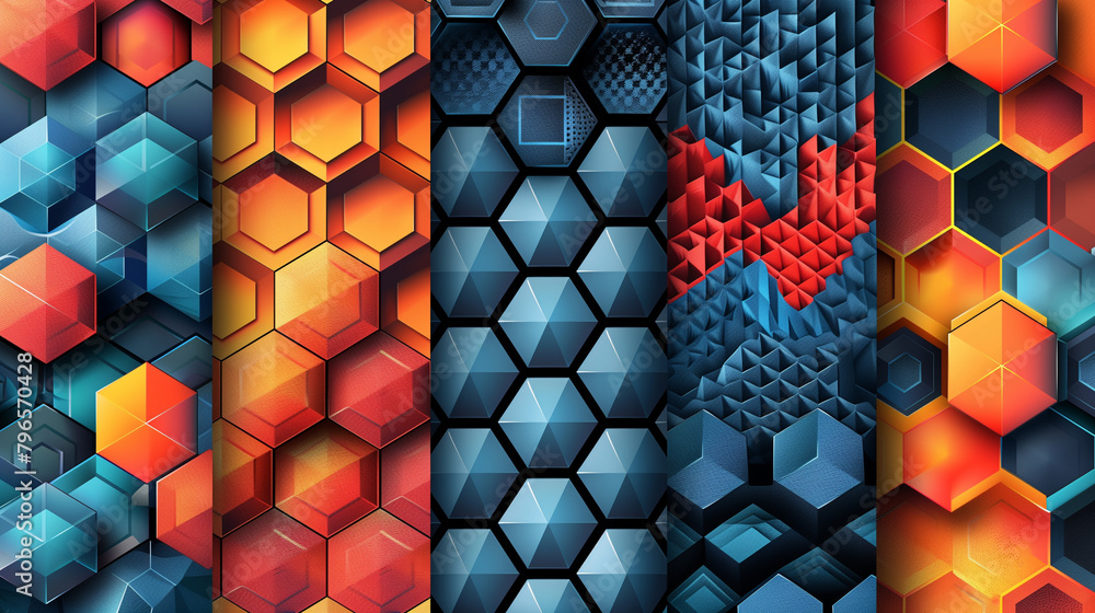Fototapete abstract blue background with a seamless pattern of 3d cubes,colorful geometric triangle mosaic text