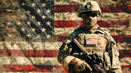 US army soldiers on a background of USA flag