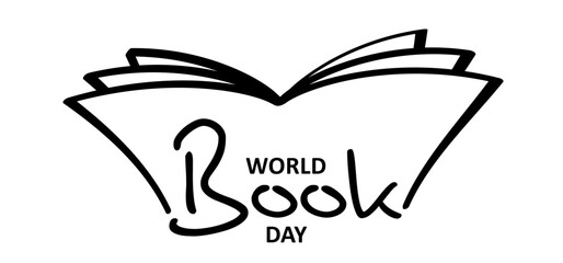 Cartoon open book and pages. Education concept. Line drawing. Opened books sign. Book store logo. Flying pages. World book day.