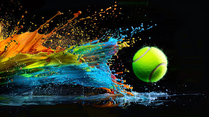 Tennis ball explosion with colorful paint splash - 796570497