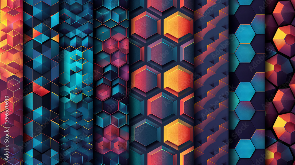Fototapete abstract blue background with a seamless pattern of 3d cubes,colorful geometric triangle mosaic text