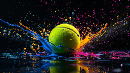 Tennis ball explosion with colorful paint splash - 796570650