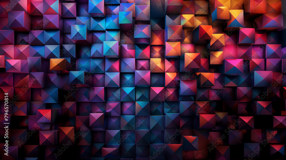 Fototapete abstract blue background with a seamless pattern of 3d cubes,colorful geometric triangle mosaic text