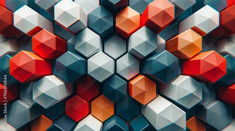 Fototapete Abstract blue background with a seamless pattern of 3D cubes,Colorful Geometric Triangle Mosaic Texture Art