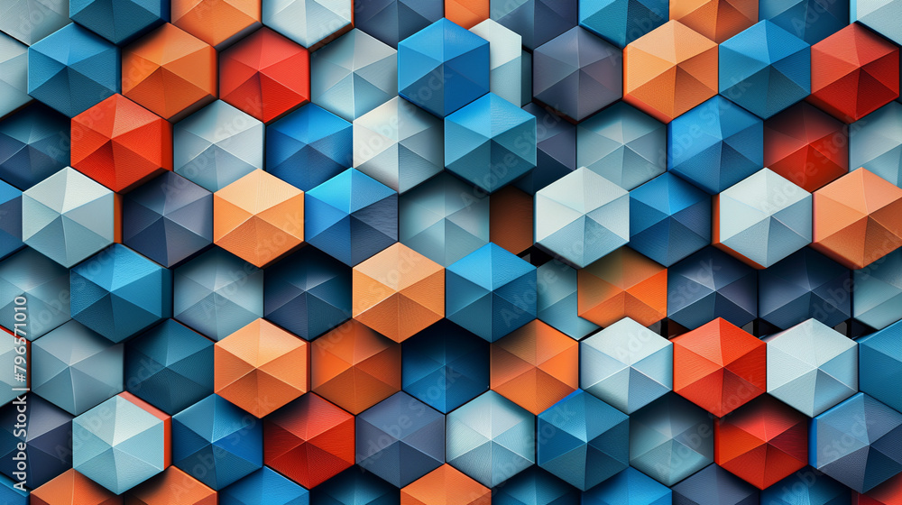 Fototapete abstract blue background with a seamless pattern of 3d cubes,colorful geometric triangle mosaic text