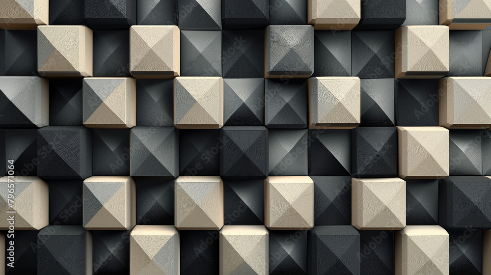 Fototapete abstract blue background with a seamless pattern of 3d cubes,colorful geometric triangle mosaic text