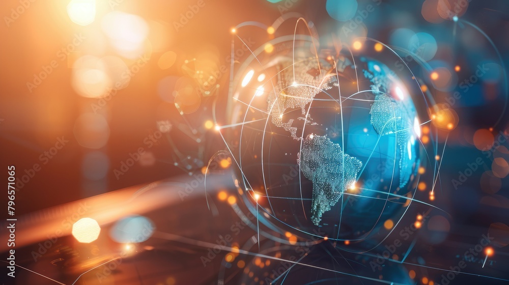 Poster a globe with a blue center and a network of lines surrounding it