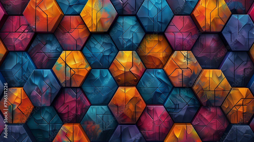 Fototapete abstract blue background with a seamless pattern of 3d cubes,colorful geometric triangle mosaic text