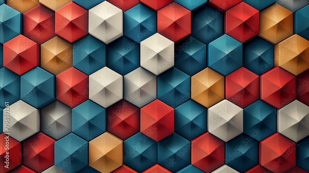 Fototapete Abstract blue background with a seamless pattern of 3D cubes,Colorful Geometric Triangle Mosaic Texture Art