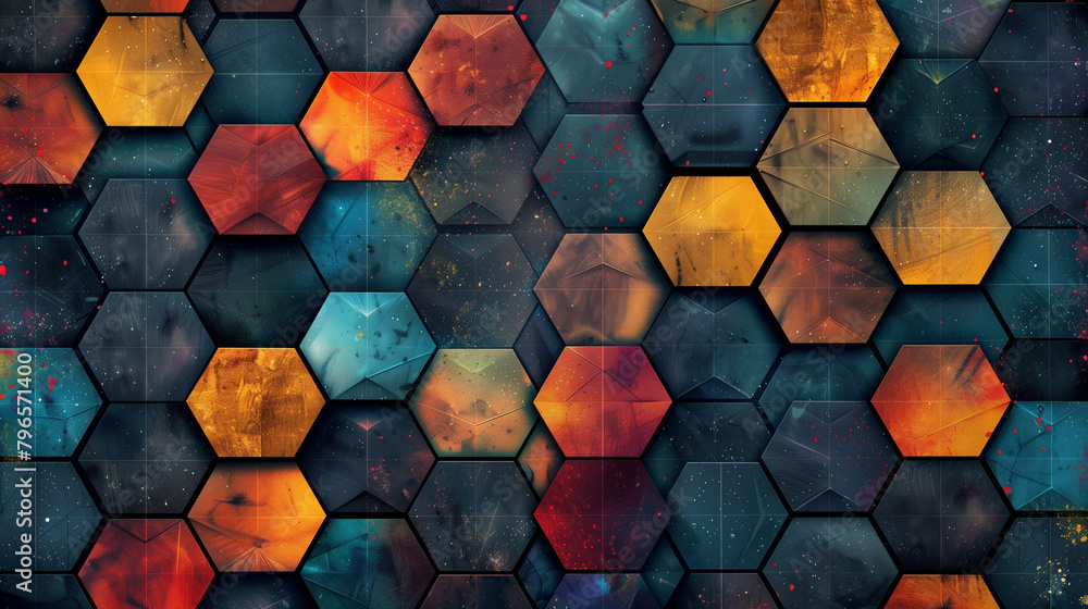 Fototapete abstract blue background with a seamless pattern of 3d cubes,colorful geometric triangle mosaic text