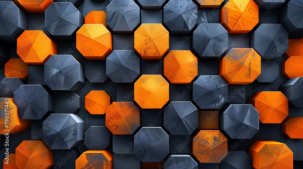 Fototapete abstract blue background with a seamless pattern of 3d cubes,colorful geometric triangle mosaic text