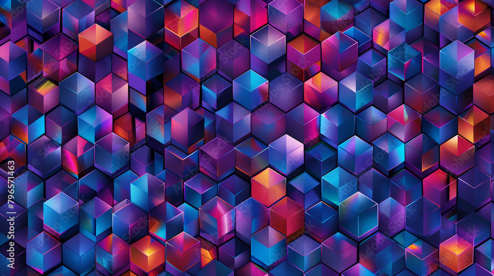 Fototapete Abstract blue background with a seamless pattern of 3D cubes,Colorful Geometric Triangle Mosaic Texture Art