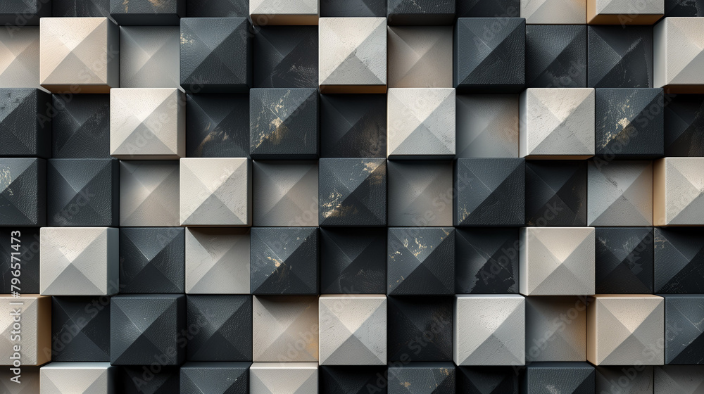 Fototapete Abstract blue background with a seamless pattern of 3D cubes,Colorful Geometric Triangle Mosaic Texture Art