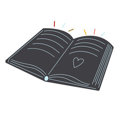 Hand drawn dark blue book, vector flat illustration. Open book, love reading.