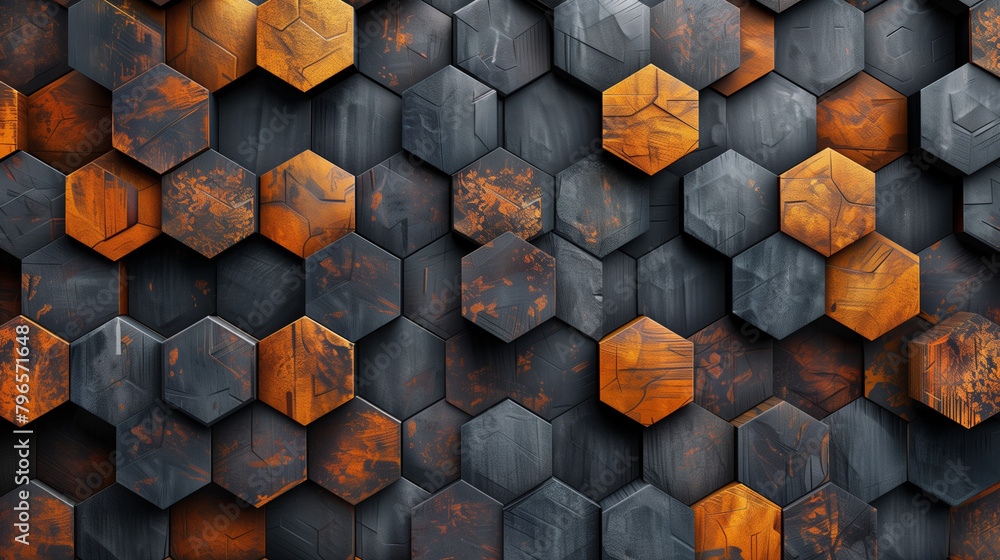 Fototapete Abstract blue background with a seamless pattern of 3D cubes,Colorful Geometric Triangle Mosaic Texture Art