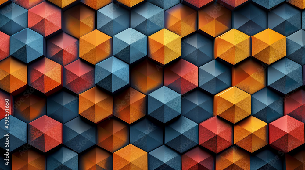 Fototapete Abstract blue background with a seamless pattern of 3D cubes,Colorful Geometric Triangle Mosaic Texture Art