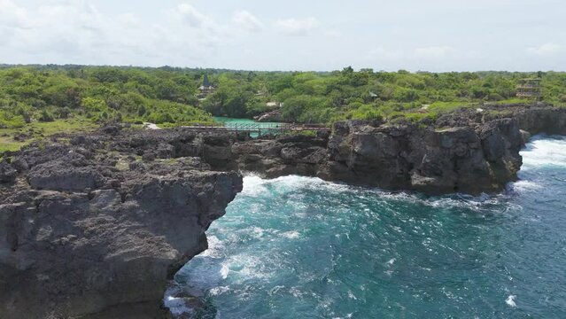 Tropical resort with emerald salt water lake of Weekuri, Indonesia, Asia. Weekuri Lake is an incredible salted water lake located near Mandorak, south-west Sumba