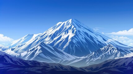 A mountain range with a snow covered peak