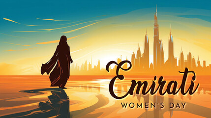 Emirates Women's Day Design with Female with Hijab. Emirati Womens Day Template Suitable for Poster Banner Flyer Background. UAE Women's Day August.