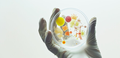 Petri dish with various bacteria cultures culture media with bacteria, Test various germs, virus,...