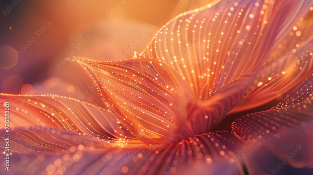 Poster a closeup of a delicate flower petal its surface covered in tiny dots and lines that resemble sound 