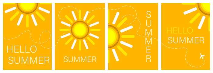 Bright creative hello summer postcard, set of stylish postcards.