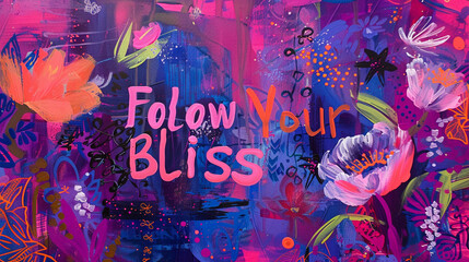 A vibrant violet canvas with the encouraging words "Follow Your Bliss"