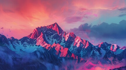Obraz premium A mountain range with a pink and blue sky