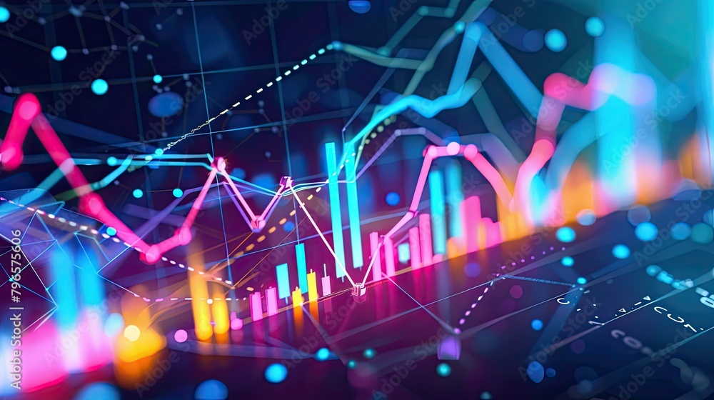 Poster a colorful graph with many lines and dots