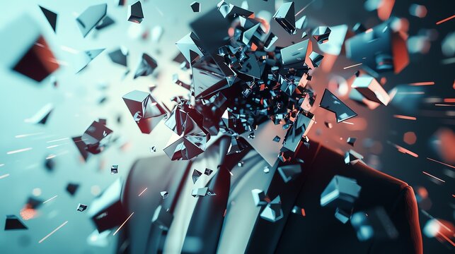 A man's head is exploding into sharp fragments.