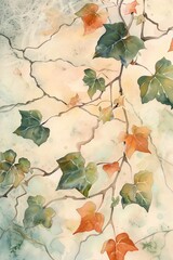 A watercolor painting of a plant with green and orange leaves.